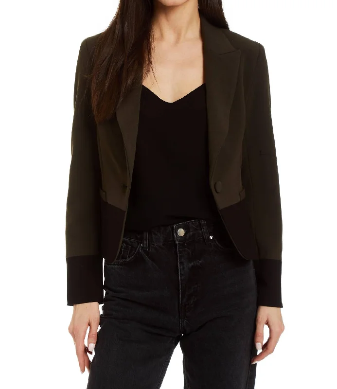 Women's Peplum Blazers in Emerald Green for a Stylish Work AttireHarley Blocked Jacket In Army Women's Peplum Blazers in Emerald Green for a Stylish Work AttireHarley Blocked Jacket In Army