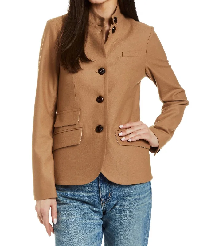Single - Breasted Women's Tweed Blazers with Gold Buttons for a Classic LookJordan Blazer In Camel Single - Breasted Women's Tweed Blazers with Gold Buttons for a Classic LookJordan Blazer In Camel