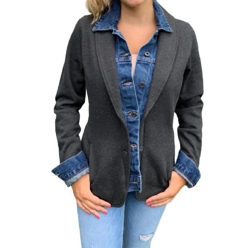 Single - Breasted Women's Corduroy Blazers in Mustard Yellow for an Autumn VibeLucy Sweatshirt Denim Blazer In Denim/grey