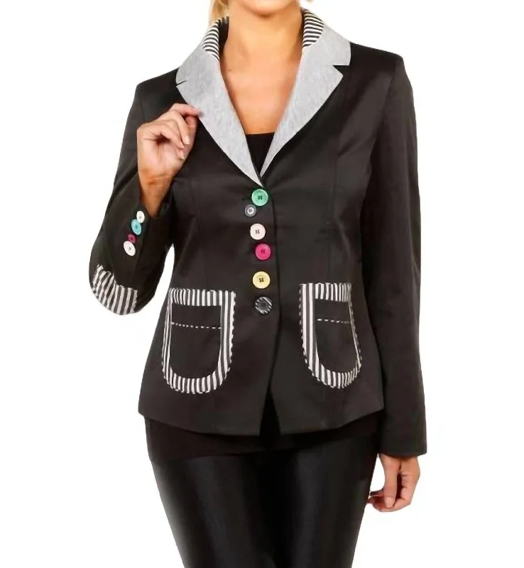 Double - Breasted Women's Leather Blazers in Taupe for an Edgy LookMixed Media Button Blazer In Black/gray Double - Breasted Women's Leather Blazers in Taupe for an Edgy LookMixed Media Button Blazer In Black/gray