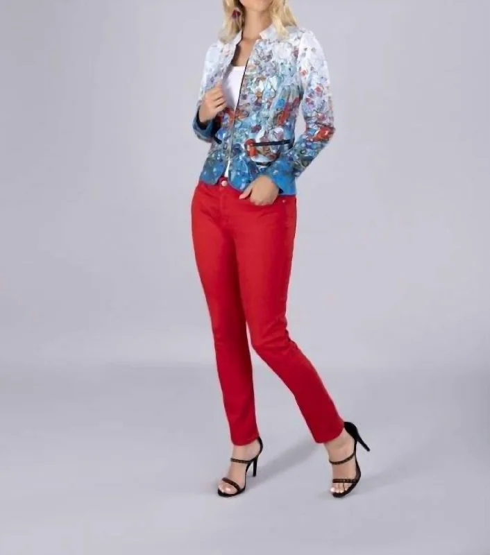 Women's Tailored Stretch Blazers in Navy Blue for Business MeetingsNew Magma Jacket In Blue/red Tones Women's Tailored Stretch Blazers in Navy Blue for Business MeetingsNew Magma Jacket In Blue/red Tones