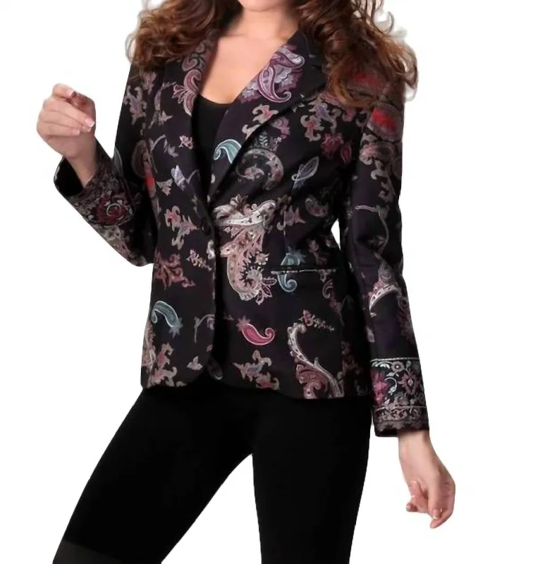 Women's Slim - Fit Blazers in Charcoal Gray for a Professional AppearancePaisley Blazer In Black Multi Women's Slim - Fit Blazers in Charcoal Gray for a Professional AppearancePaisley Blazer In Black Multi