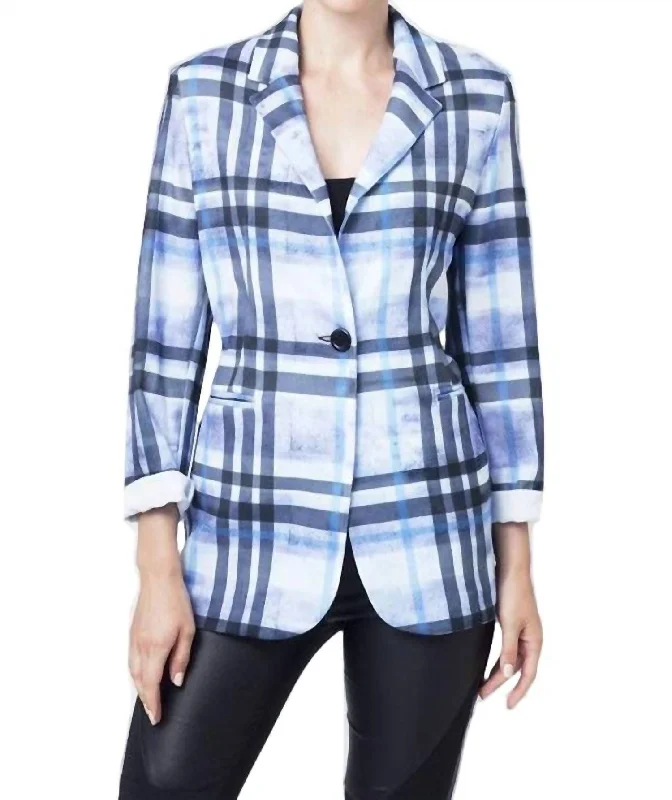 Single - Breasted Women's Linen Blend Blazers in Earth Tones for Casual WearPlaid Blazer In Lavender Multi Single - Breasted Women's Linen Blend Blazers in Earth Tones for Casual WearPlaid Blazer In Lavender Multi