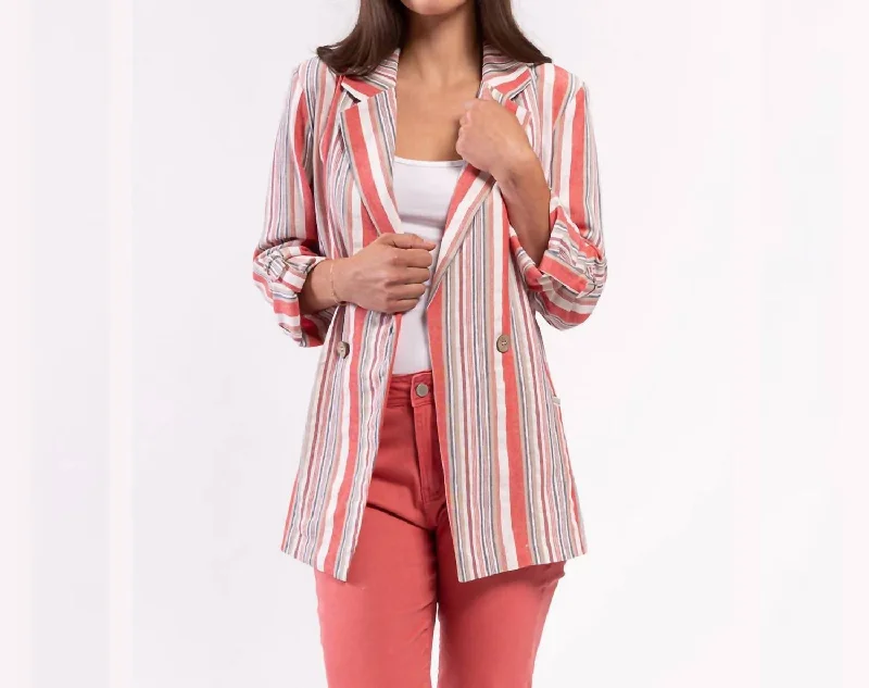 Women's Longline Linen Blazers in Pastel Colors for Summer EventsRed Combo Blazer