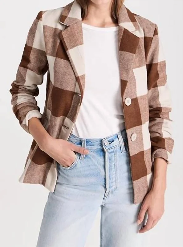 Women's Belted Blazers in Camel Color for a Sophisticated OutfitRicki Plaid Blazer In Cognac Plaid Women's Belted Blazers in Camel Color for a Sophisticated OutfitRicki Plaid Blazer In Cognac Plaid