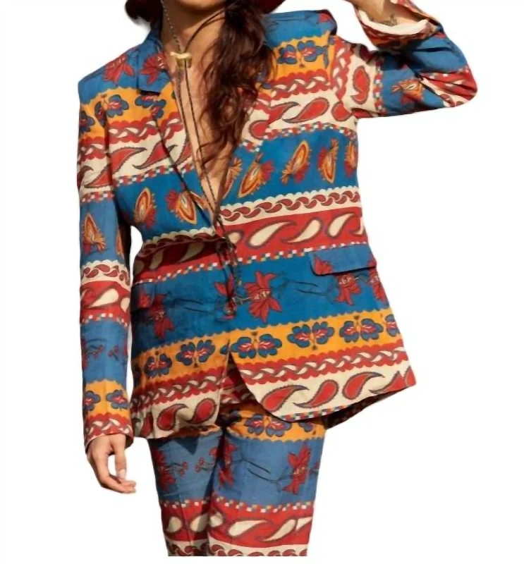 Double - Breasted Women's Polyester Blazers in Bright Colors for a Fun StyleVera Blazer In Paisley Blue Double - Breasted Women's Polyester Blazers in Bright Colors for a Fun StyleVera Blazer In Paisley Blue
