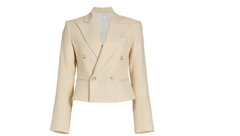Single - Breasted Women's Tweed Blazers with Gold Buttons for a Classic LookWomen's River Linen Double Breasted Blazer In Barely Beige Single - Breasted Women's Tweed Blazers with Gold Buttons for a Classic LookWomen's River Linen Double Breasted Blazer In Barely Beige