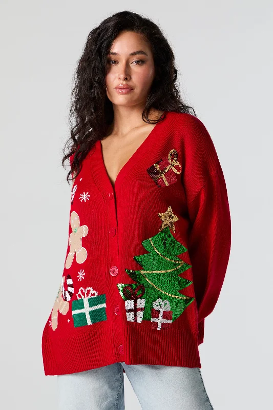 maternity women cardigan for expecting momsSequin Jacquard Knit Christmas Cardigan