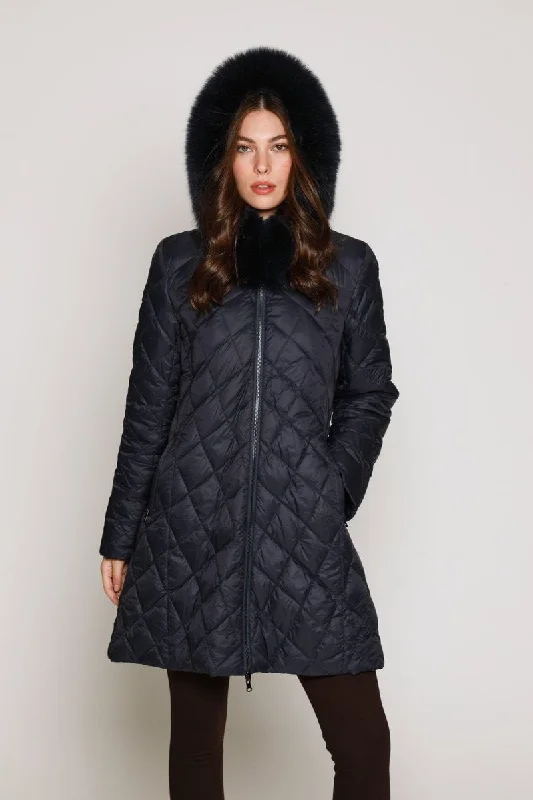 #1281HD Reversible Down & Rabbit Coat with Diamond-Shaped Quilt