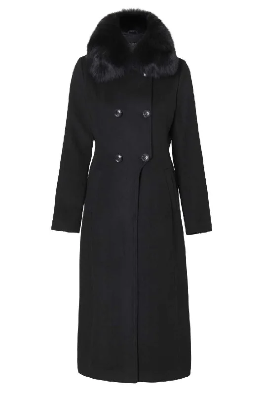 Women's long - sleeve wool coats in a houndstooth pattern for a classic charmALBA BLACK
