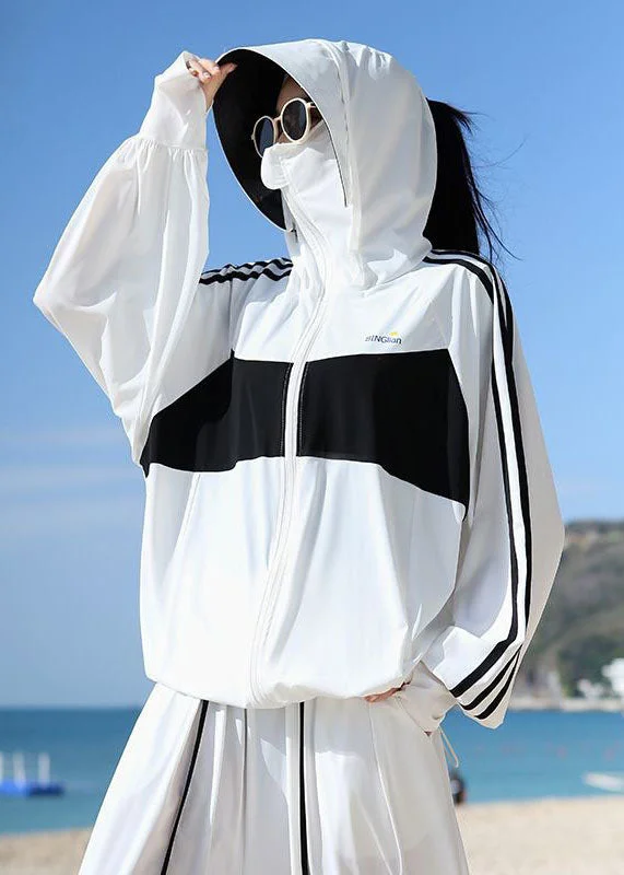 Women's reversible down coats with two - tone designs for versatile stylingBeautiful White Hooded Zippered Patchwork Ice Silk UPF 50+ Jackets Summer Women's reversible down coats with two - tone designs for versatile stylingBeautiful White Hooded Zippered Patchwork Ice Silk UPF 50+ Jackets Summer