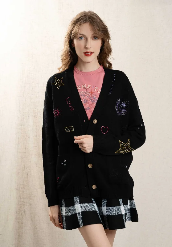cable knit women cardigan with intricate patternsCardigan 19giulio6amt Black-Forest