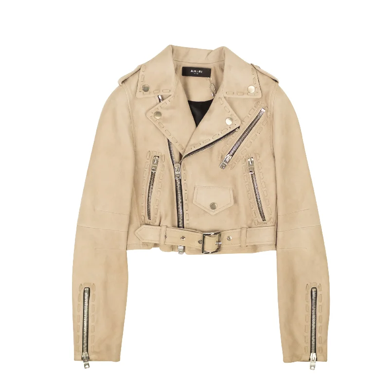 Women's waterproof parka coats with multiple pockets for practicalityAmiri Sand Braided Suede Cropped Biker Jacket Women's waterproof parka coats with multiple pockets for practicalityAmiri Sand Braided Suede Cropped Biker Jacket