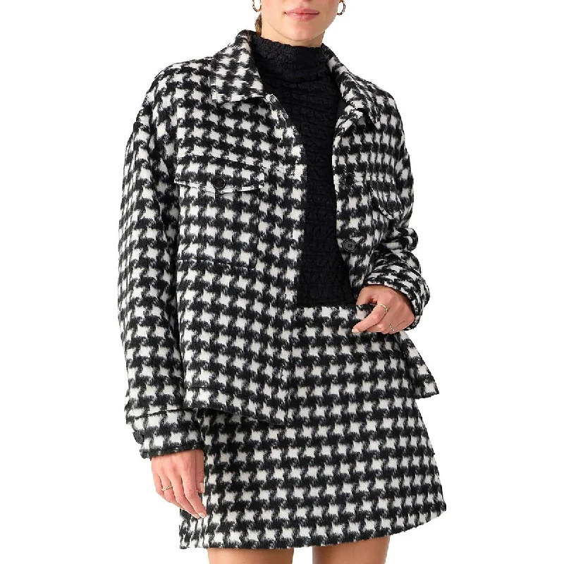 Womens Wool Blend Houndstooth Shirt Jacket