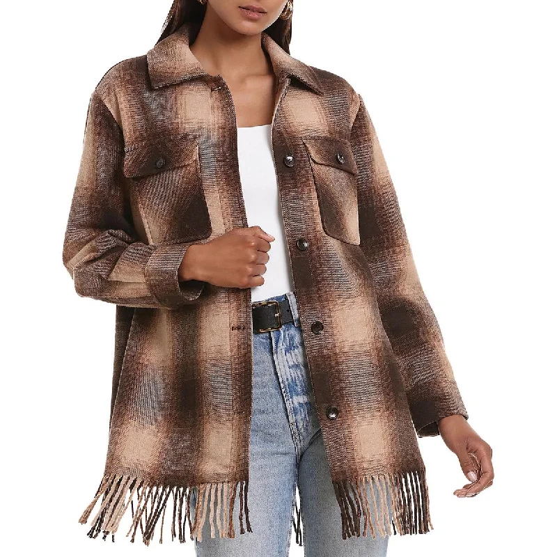 Womens Plaid Fringe Shirt Jacket