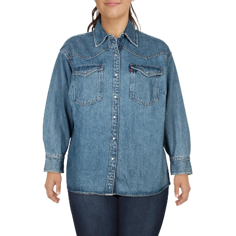 Plus Womens Cotton Long Sleeve Denim Jacket