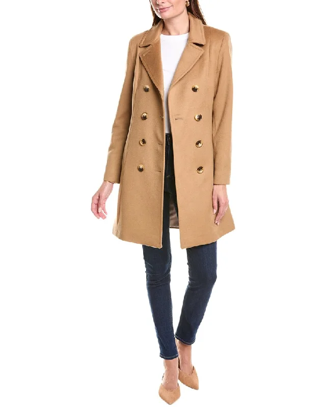 Women's knee - length wool blend coats with a fur collar for added warmthSofiacashmere Modern Wool & Cashmere-Blend Trench Coat Women's knee - length wool blend coats with a fur collar for added warmthSofiacashmere Modern Wool & Cashmere-Blend Trench Coat