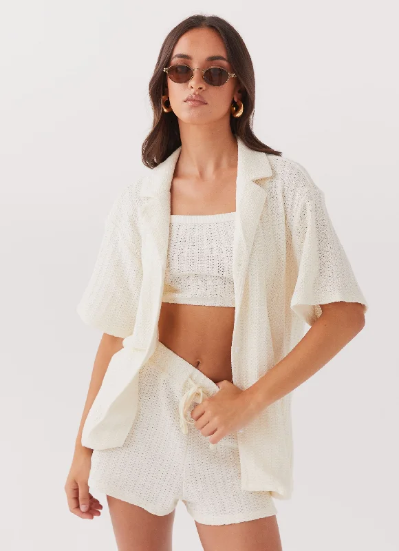 color block women cardigan with bold huesBy The Bay Oversized Knit Shirt - Ivory