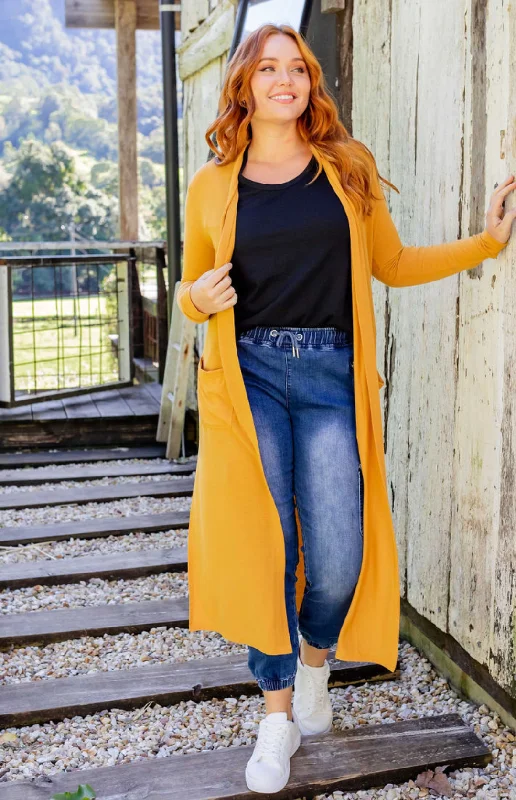 cable knit women cardigan with intricate patternsJane Cardigan in Mustard