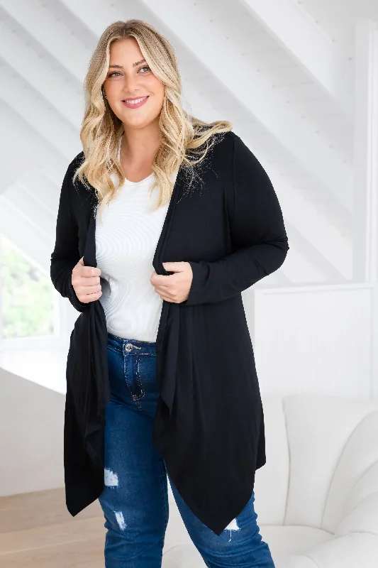 button down women cardigan with vintage buttonsPenelope Waterfall Modal Cardi in Black button down women cardigan with vintage buttonsPenelope Waterfall Modal Cardi in Black