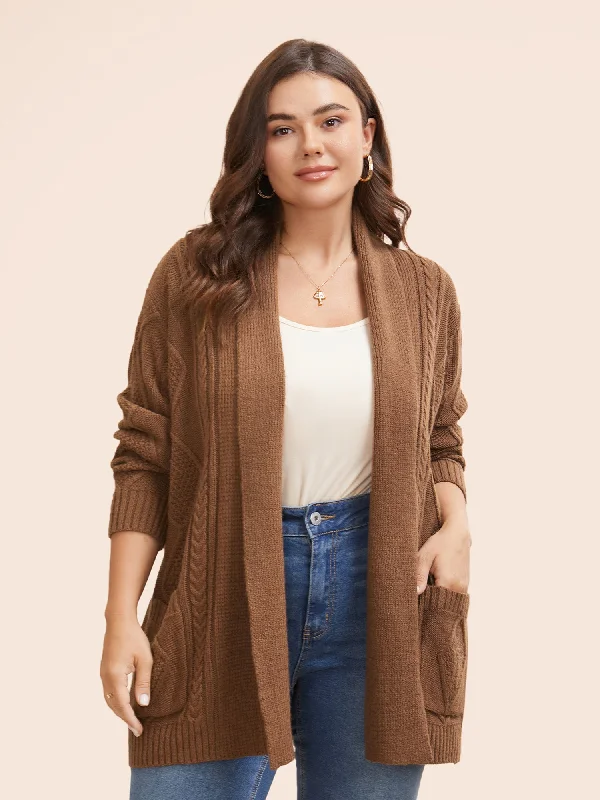 organic cotton women cardigan for an eco - friendly choiceCable Knit Texture Patch Pocket Cardigan organic cotton women cardigan for an eco - friendly choiceCable Knit Texture Patch Pocket Cardigan