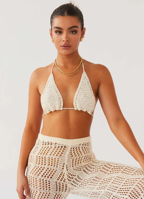 ribbed women cardigan with a classic textureCabo Paradise Crochet Bra Top - Natural