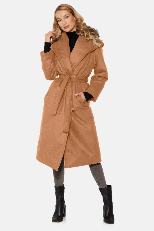Water - resistant women's trench coats with adjustable cuffs for rainy daysLong Hooded Wrap Coat, Camel Water - resistant women's trench coats with adjustable cuffs for rainy daysLong Hooded Wrap Coat, Camel