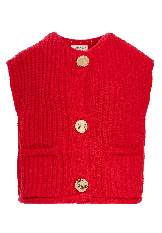 long length women cardigan with side slitsVest Bp275 Rouge