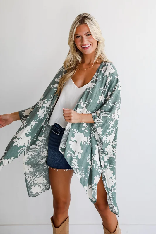 hand knitted women cardigan with artisanal charmFINAL SALE - Feeling Flouncy Sage Floral Kimono hand knitted women cardigan with artisanal charmFINAL SALE - Feeling Flouncy Sage Floral Kimono