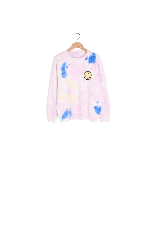 maternity women cardigan for expecting momsPull tie and dye avec broderie smiley