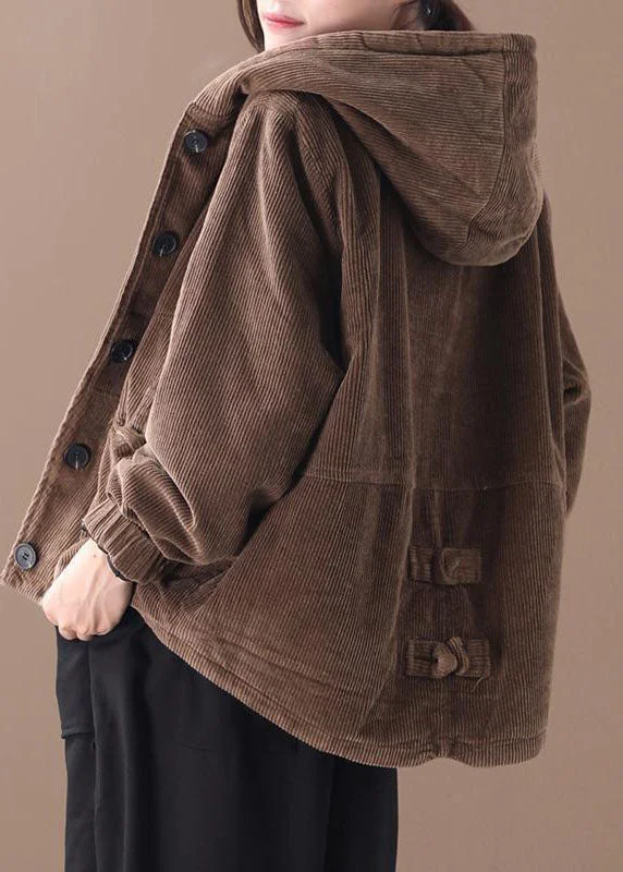 Women's knee - length wool blend coats with a fur collar for added warmthFine Chocolate Hooded Corduroy Winter Coats Warm Outwear Women's knee - length wool blend coats with a fur collar for added warmthFine Chocolate Hooded Corduroy Winter Coats Warm Outwear