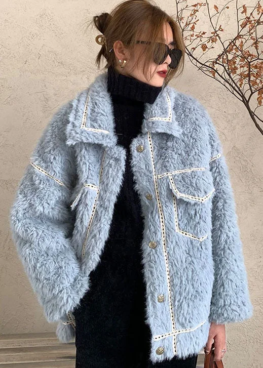 Women's waterproof parka coats with multiple pockets for practicalityFrench Blue Button Faux Fur Winter Casual Coat Women's waterproof parka coats with multiple pockets for practicalityFrench Blue Button Faux Fur Winter Casual Coat