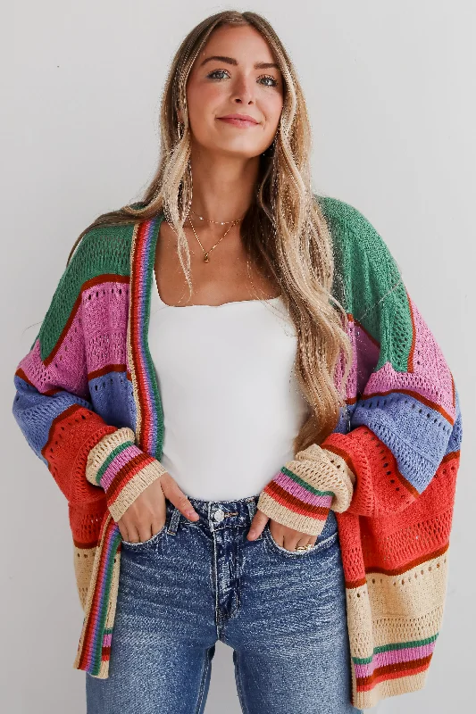 floral print women cardigan for a feminine touchGot A Crush Multi Striped Cardigan