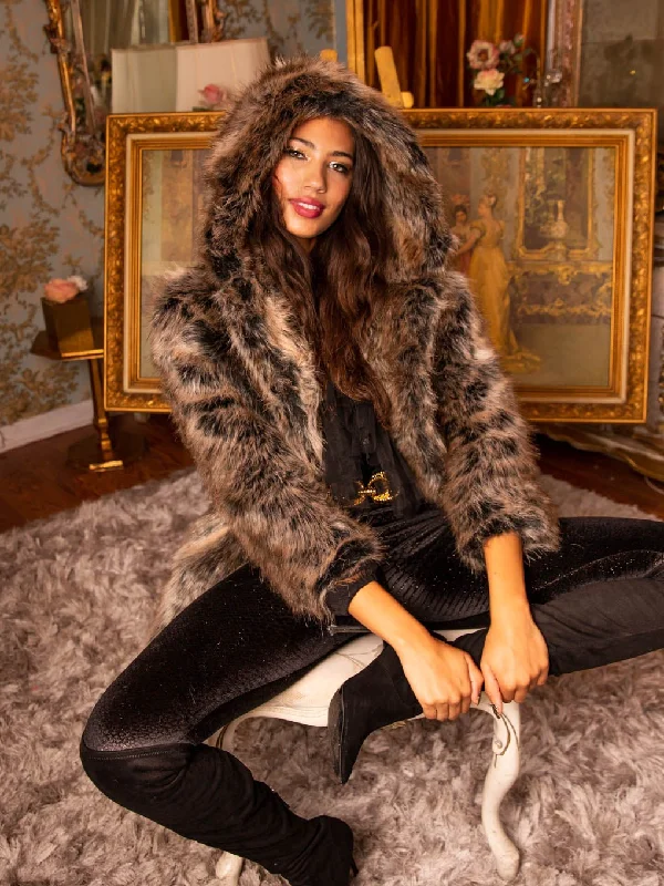 Embroidered women's cotton coats in a bohemian pattern for a unique designHooded Women's Faux Fur Coat | Grey Wolf Embroidered women's cotton coats in a bohemian pattern for a unique designHooded Women's Faux Fur Coat | Grey Wolf