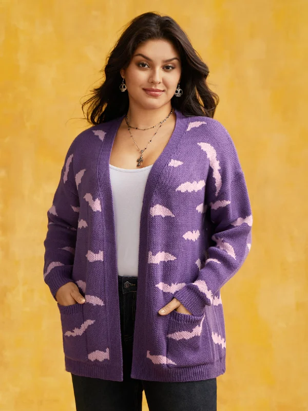machine washable women cardigan for easy careHaunted Bats Printed Jacquard Cardigan - For Halloween machine washable women cardigan for easy careHaunted Bats Printed Jacquard Cardigan - For Halloween