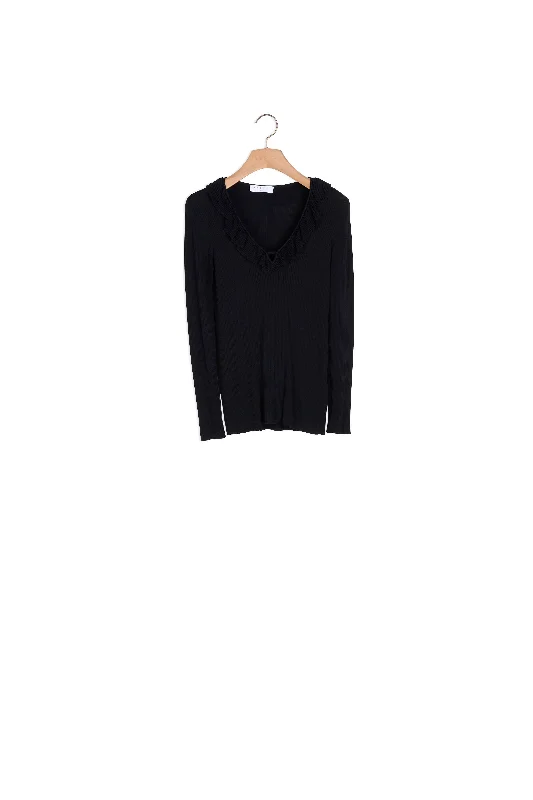 lightweight women cardigan for spring and fallPull maille fine avec col volanté