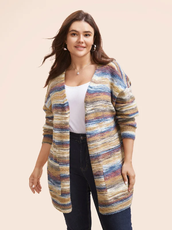 boyfriend style women cardigan for a relaxed fitHeather Contrast Open Front Pocket Cardigan