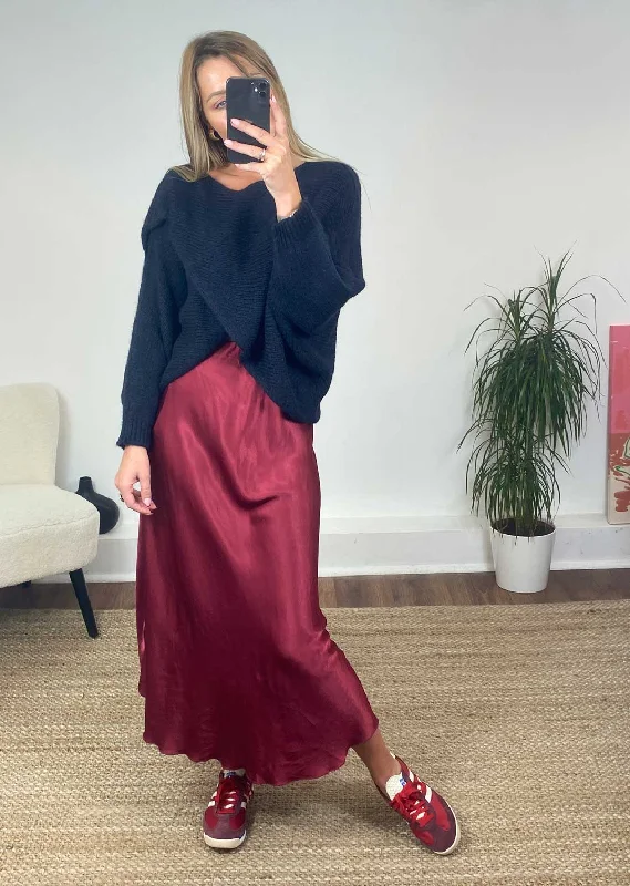 long length women cardigan with side slitsJane Crossover Knit Jumper in Navy