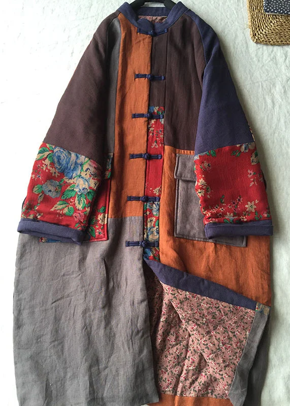 Women's waterproof parka coats with multiple pockets for practicalityLoose Colorblock Chinese Button Pockets Patchwork Cotton Thin Coat Fall Women's waterproof parka coats with multiple pockets for practicalityLoose Colorblock Chinese Button Pockets Patchwork Cotton Thin Coat Fall