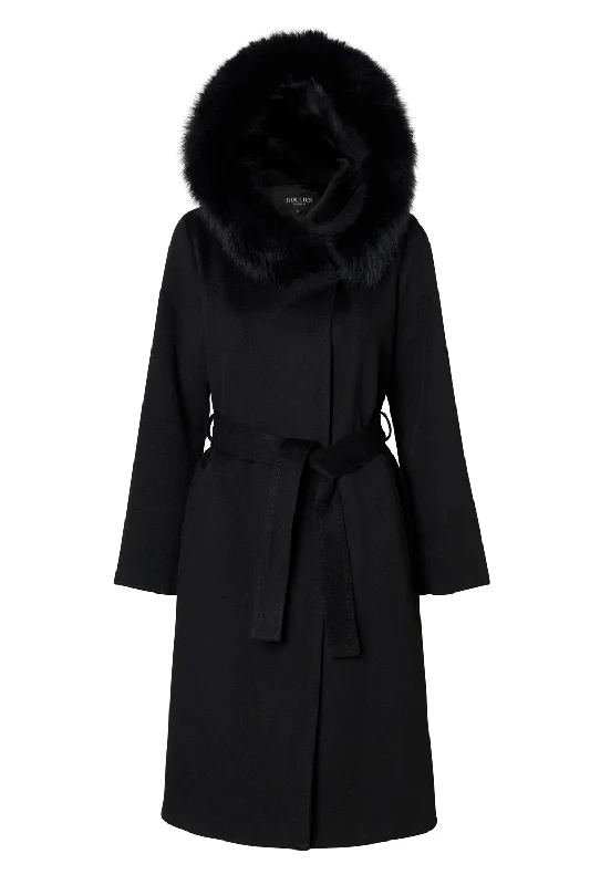 Women's cropped leather coats with silver studs for an edgy lookLUCINDA BLACK LONG