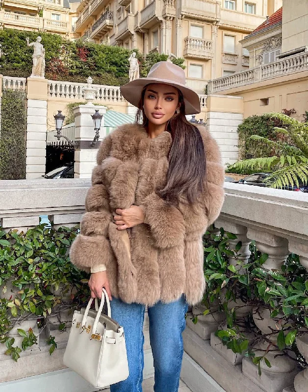 Petite women's wool blend coats with a tailored fit for a flattering silhouetteLux Vertical Striped Fox Fur Coat Petite women's wool blend coats with a tailored fit for a flattering silhouetteLux Vertical Striped Fox Fur Coat
