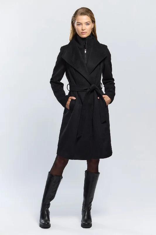 Belted women's cashmere coats in soft pastels for a luxurious feelMATHILDE BLACK