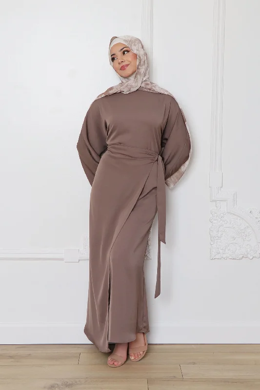 machine washable women cardigan for easy careMilah Wrap Abaya- Mink