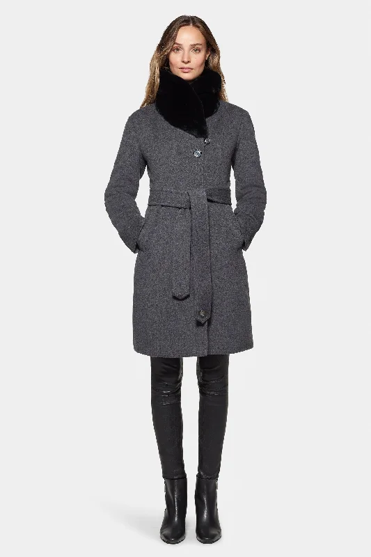 Hooded women's puffer coats in neon colors for high - visibility sportsCity Coat with Fur, Grey Melange Hooded women's puffer coats in neon colors for high - visibility sportsCity Coat with Fur, Grey Melange