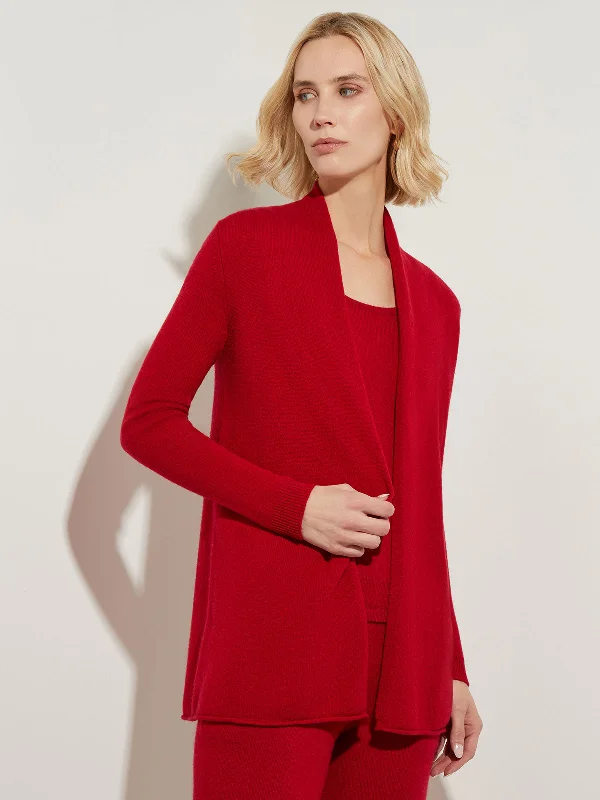 color block women cardigan with bold huesOpen Front Cashmere Cardigan, Red