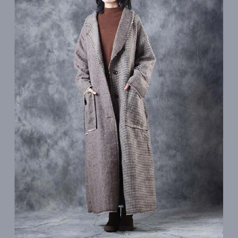 Hooded women's puffer coats in neon colors for high - visibility sportsPlaid woolen coats casual Turn-down Collar long coat New tie waist pockets trench coat Hooded women's puffer coats in neon colors for high - visibility sportsPlaid woolen coats casual Turn-down Collar long coat New tie waist pockets trench coat