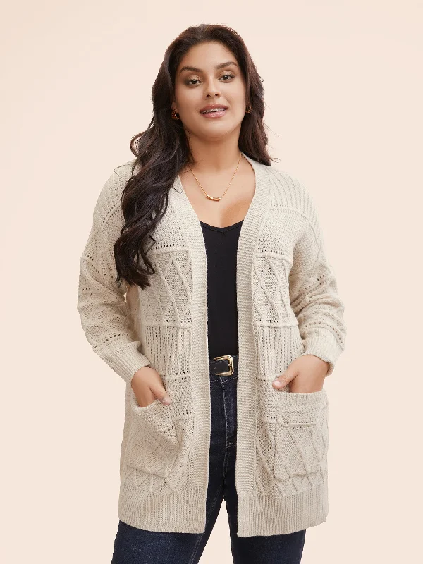 v neck women cardigan to elongate the necklinePlain Textured Open Front Pocket Cardigan v neck women cardigan to elongate the necklinePlain Textured Open Front Pocket Cardigan