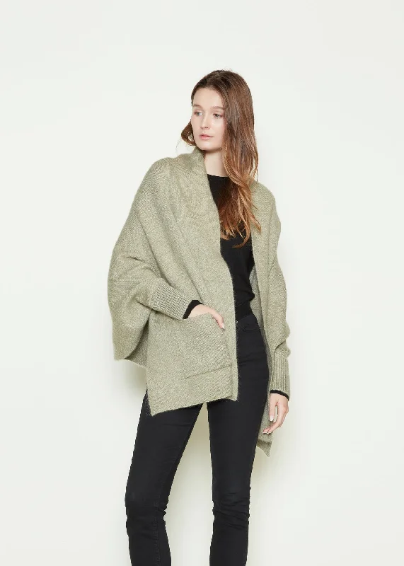 hand knitted women cardigan with artisanal charmPocket Shrug Cape Cardigan