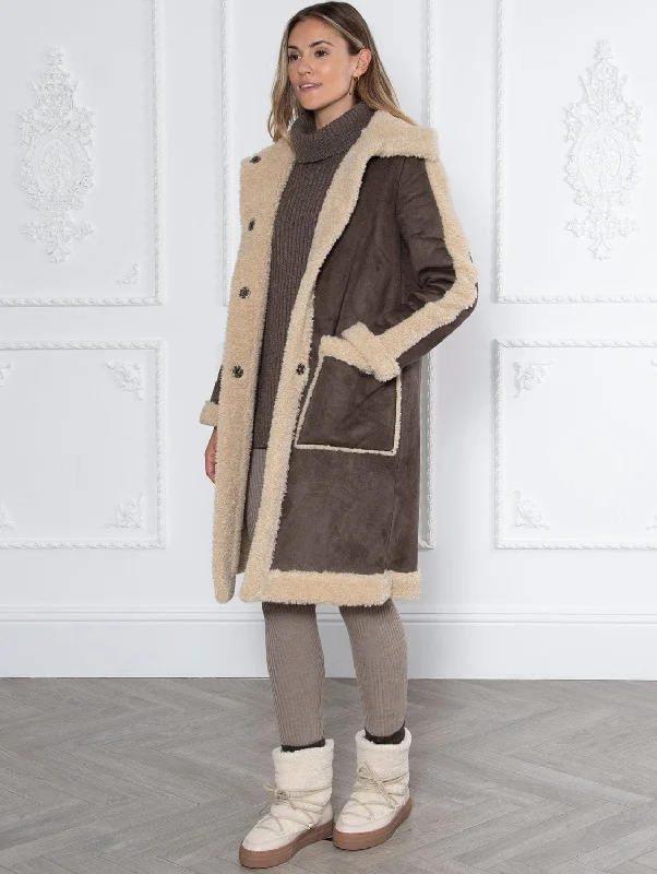 Women's reversible down coats with two - tone designs for versatile stylingWeekend Ruby Long Recycled Vegan Shearling Coat | Brown Women's reversible down coats with two - tone designs for versatile stylingWeekend Ruby Long Recycled Vegan Shearling Coat | Brown