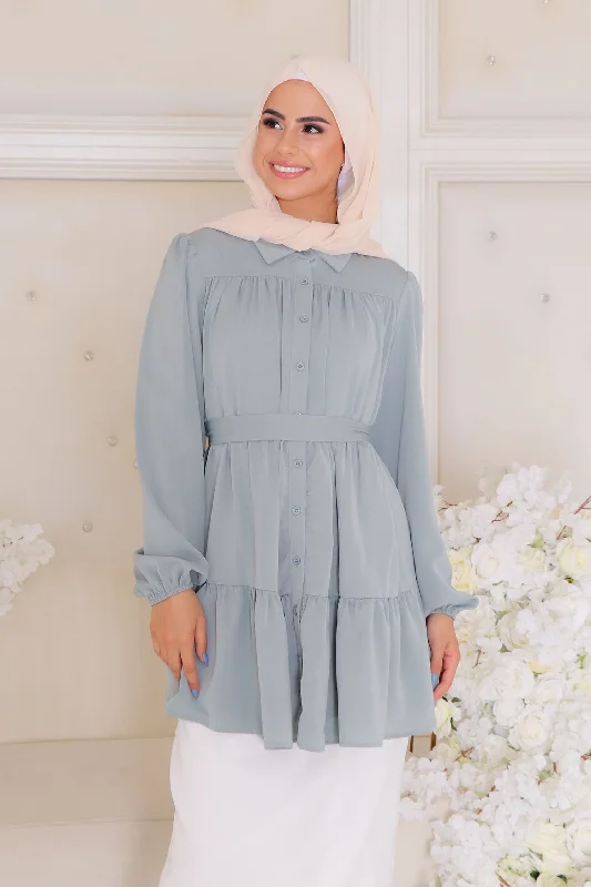 cropped women cardigan to pair with high - waisted jeansSadie Soft Smock Top- Mint Gray cropped women cardigan to pair with high - waisted jeansSadie Soft Smock Top- Mint Gray
